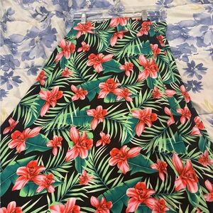 Emily Rose Black A-Line Skirt with Pink Floral & Green Leaf Print